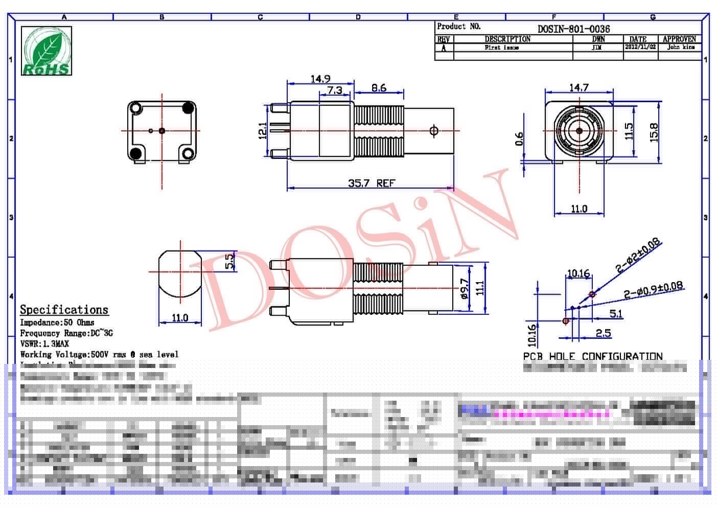 bnc母頭彎角插孔雙頭接pcb板連接器