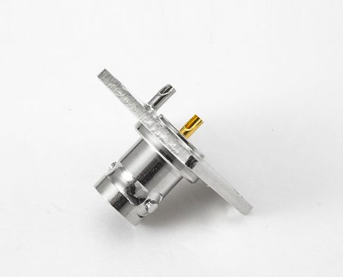 BNC連接器焊杯接線母頭180度面板安裝4孔法蘭75Ω